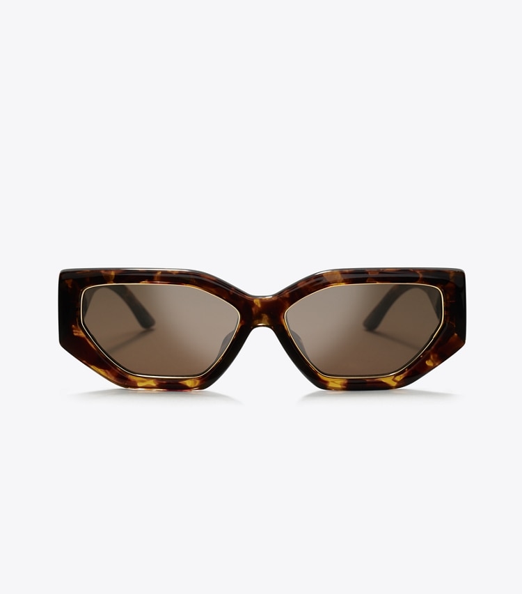 TORY BURCH WOMEN'S KIRA GEOMETRIC SUNGLASSES - Dark Tortoise - Click Image to Close