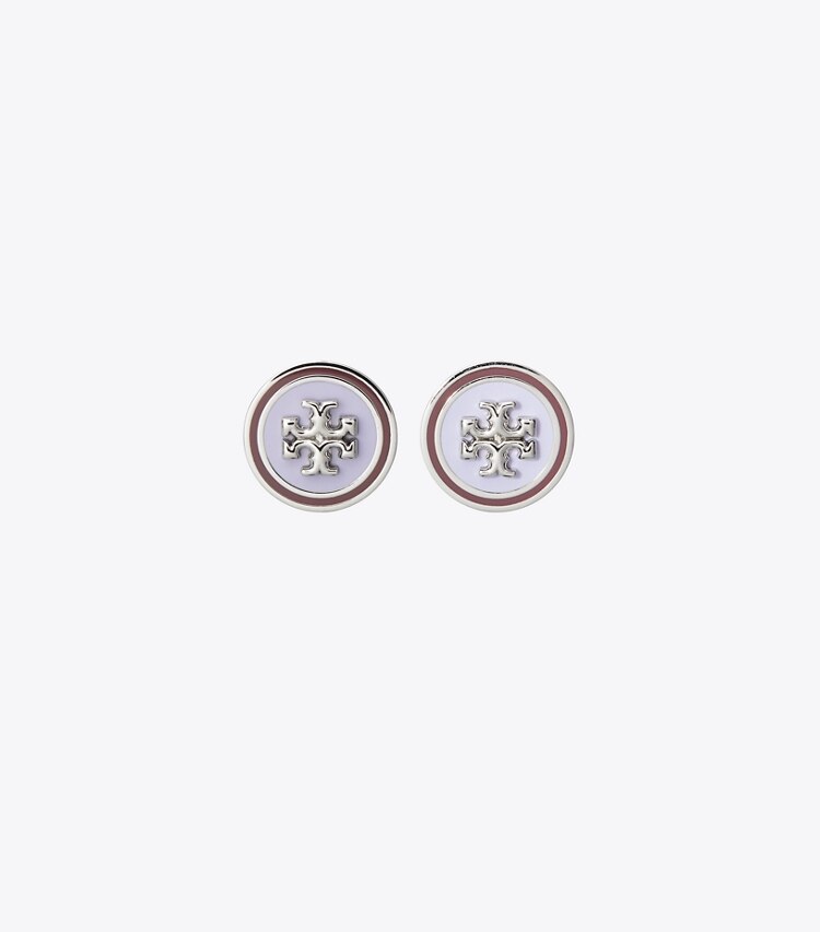 TORY BURCH WOMEN'S KIRA ENAMEL CIRCLE-STUD EARRING - Tory Silver / Lavender / Chocolate - Click Image to Close