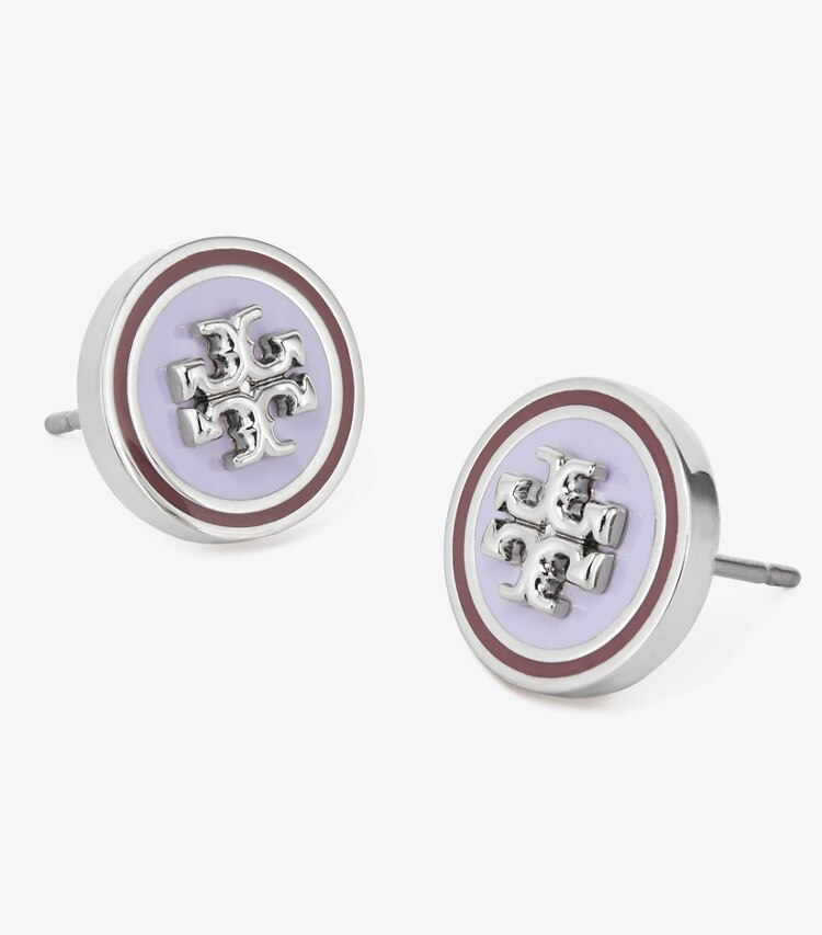 TORY BURCH WOMEN'S KIRA ENAMEL CIRCLE-STUD EARRING - Tory Silver / Lavender / Chocolate