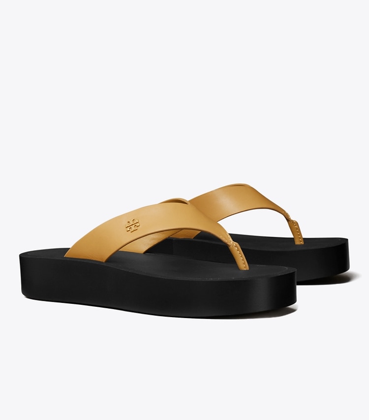 TORY BURCH WOMEN'S PLATFORM FLIP-FLOP - Ginger Shortbread / Black - Click Image to Close