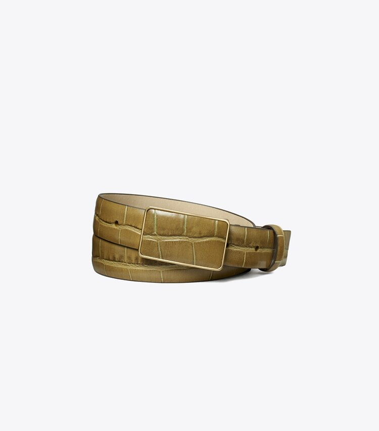 TORY BURCH WOMEN'S CROC EMBOSSED PLATE BELT - Coconut Shell