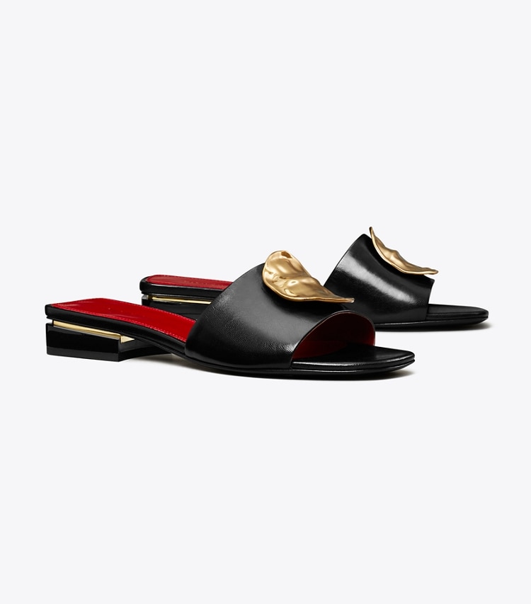 TORY BURCH WOMEN'S PATOS MULE SANDAL - Perfect Black / Tory Red / Tory Red - Click Image to Close