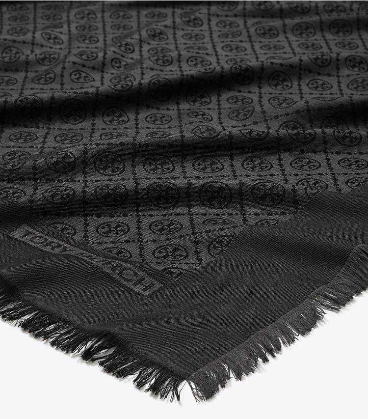 TORY BURCH WOMEN'S T MONOGRAM JACQUARD TRAVELER SCARF - Black