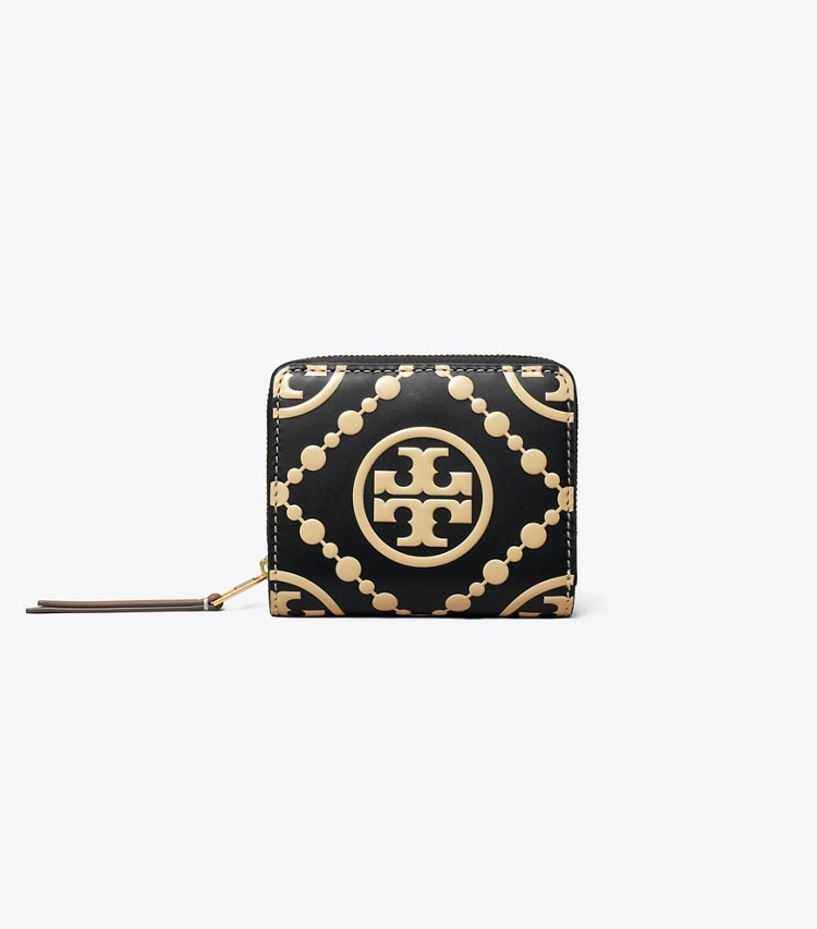 TORY BURCH WOMEN'S T MONOGRAM CONTRAST EMBOSSED BI-FOLD WALLET - Black / New Cream