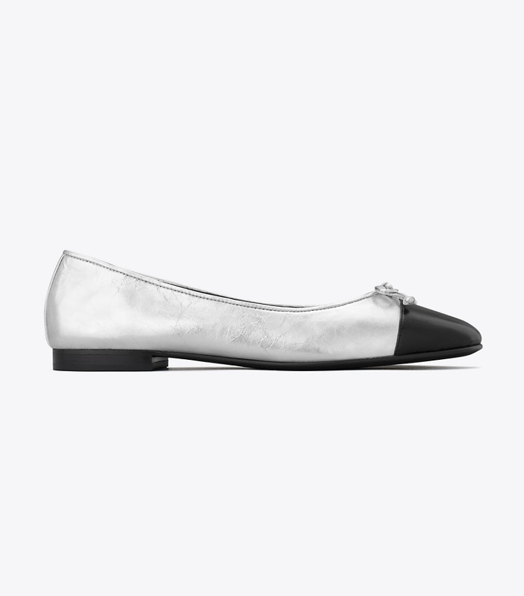 TORY BURCH WOMEN'S CAP-TOE BALLET - Silver / Perfect Black