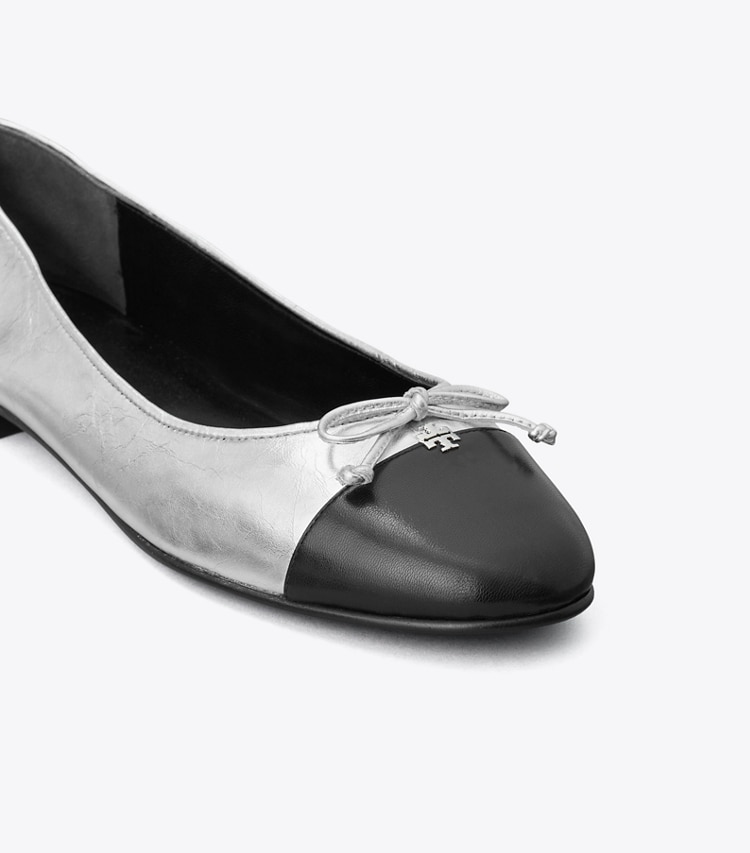 TORY BURCH WOMEN'S CAP-TOE BALLET - Silver / Perfect Black