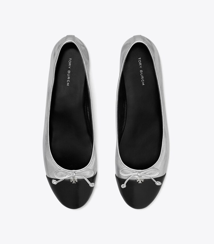 TORY BURCH WOMEN'S CAP-TOE BALLET - Silver / Perfect Black