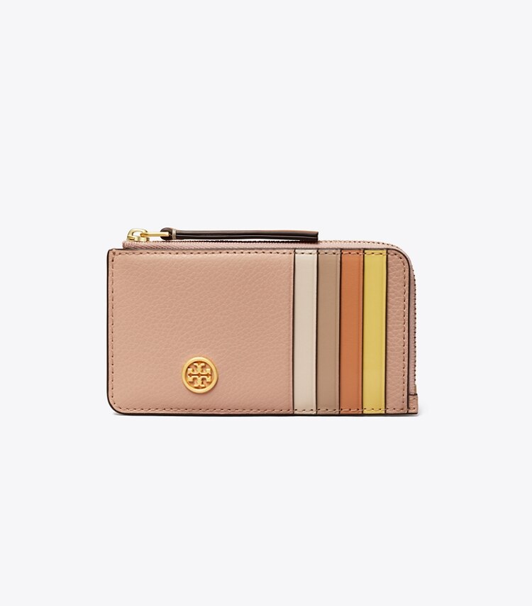 TORY BURCH WOMEN'S ROBINSON PEBBLED TOP-ZIP CARD CASE - Goan Sand