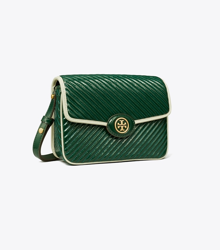 TORY BURCH WOMEN'S ROBINSON PATENT QUILTED SHOULDER BAG - Pine Tree - Click Image to Close