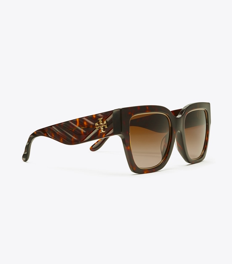 TORY BURCH WOMEN'S KIRA SQUARE SUNGLASSES - Dark Tortoise/Brown Gradient