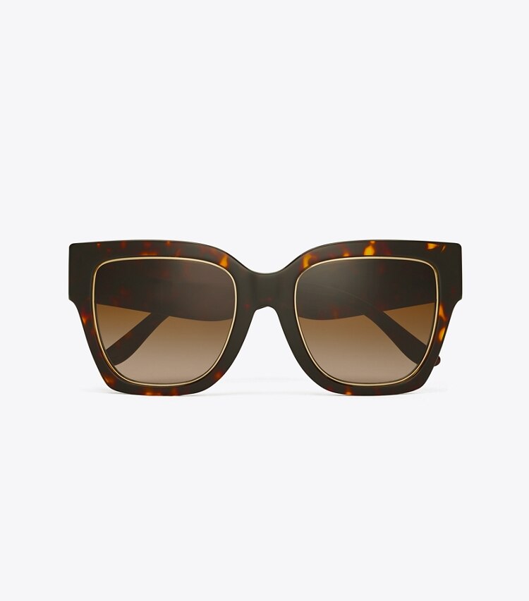 TORY BURCH WOMEN'S KIRA SQUARE SUNGLASSES - Dark Tortoise/Brown Gradient