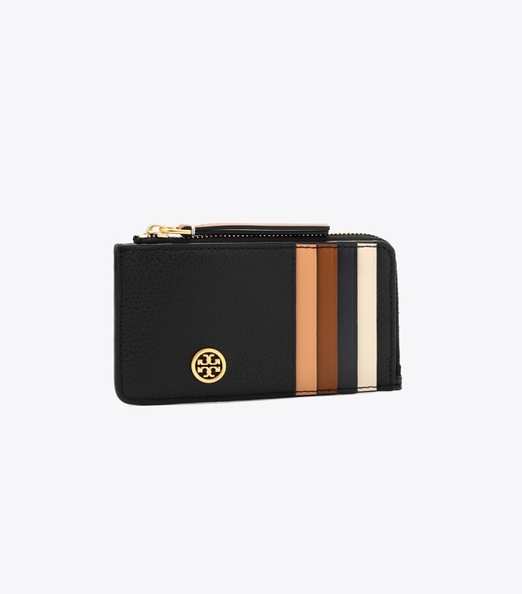 TORY BURCH WOMEN'S ROBINSON PEBBLED TOP-ZIP CARD CASE - Black - Click Image to Close