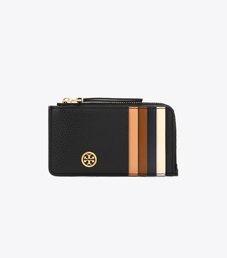 TORY BURCH WOMEN'S ROBINSON PEBBLED TOP-ZIP CARD CASE - Black