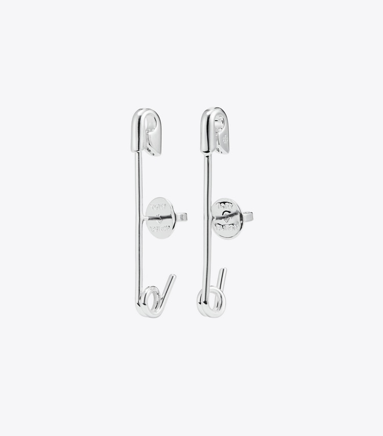 TORY BURCH WOMEN'S SMALL SAFETY PIN EARRING - Tory Silver - Click Image to Close