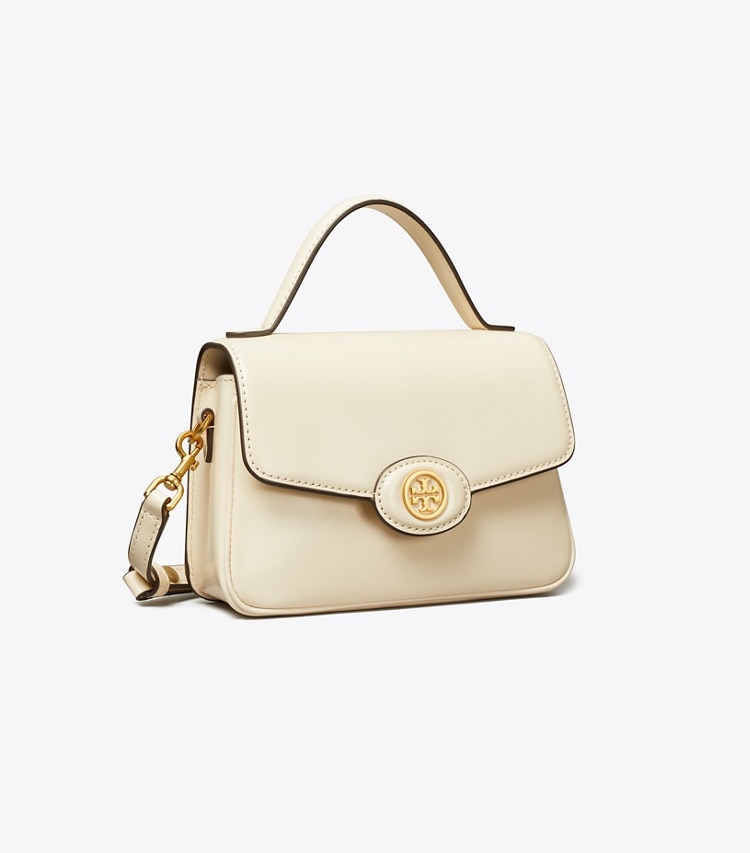 TORY BURCH WOMEN'S SMALL ROBINSON SPAZZOLATO TOP-HANDLE BAG - Light Cream - Click Image to Close