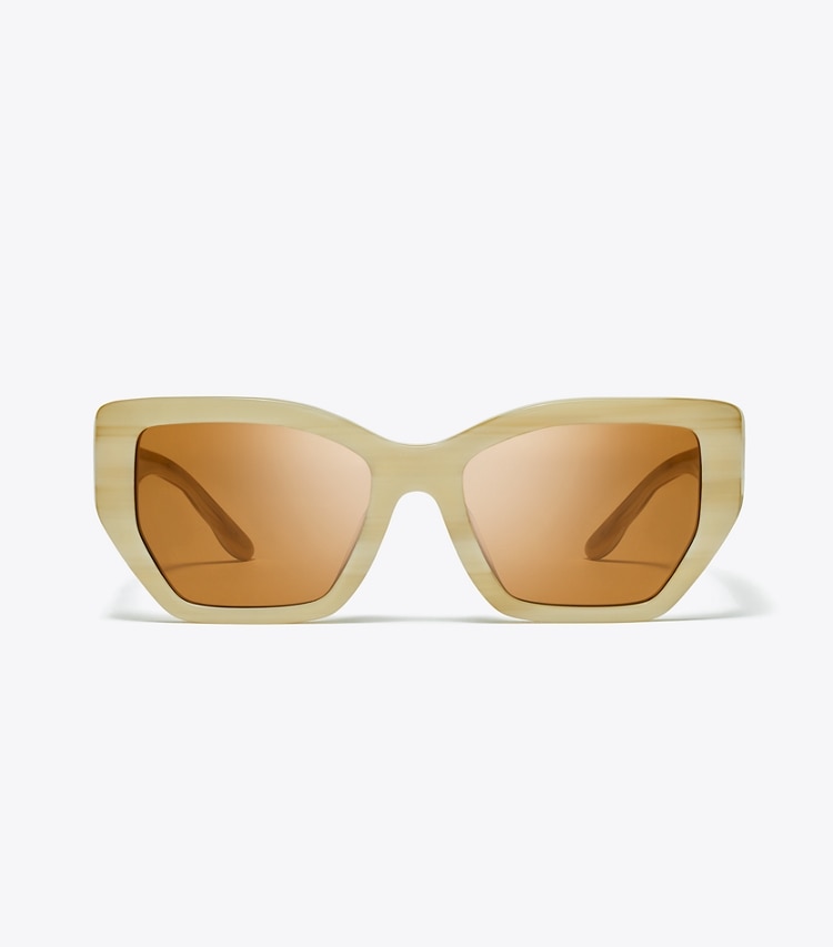 TORY BURCH WOMEN'S KIRA OVERSIZED GEOMETRIC SUNGLASSES - Ivory Horn/Solid Brown