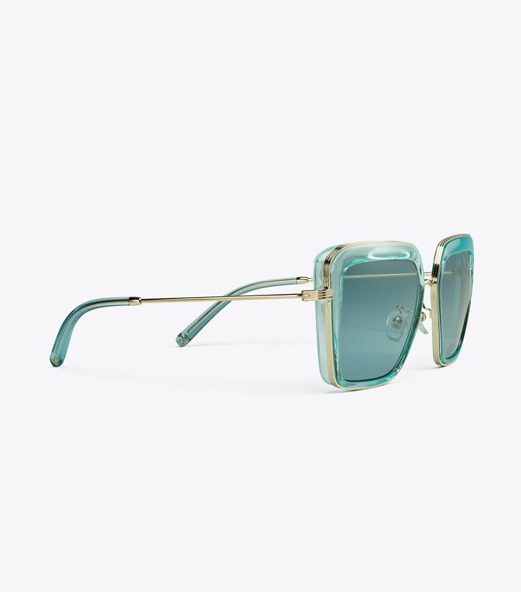 TORY BURCH WOMEN'S KIRA BOLD RIM SUNGLASSES - Transparent Light Blue/Solid Blue