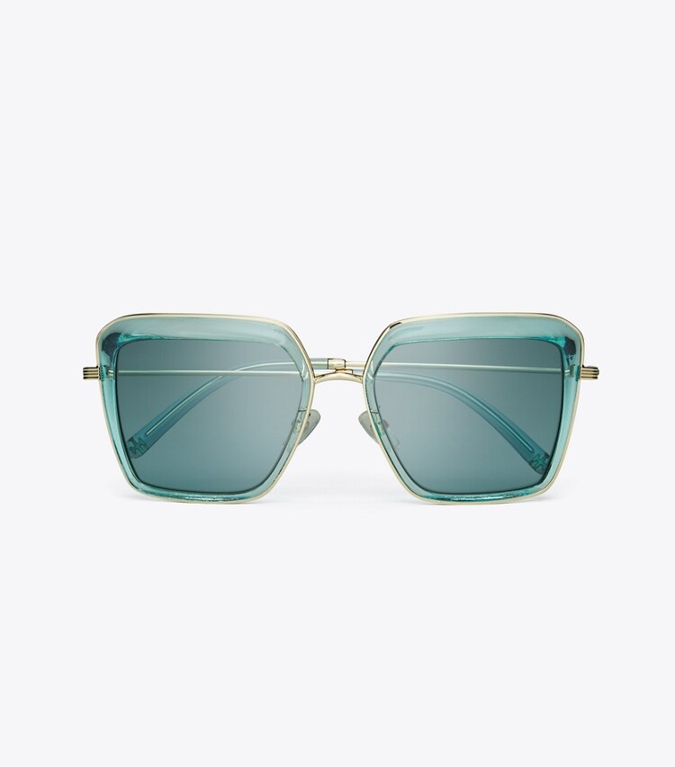 TORY BURCH WOMEN'S KIRA BOLD RIM SUNGLASSES - Transparent Light Blue/Solid Blue