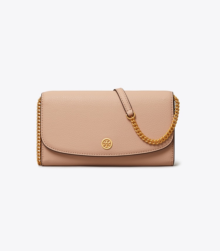 TORY BURCH WOMEN'S ROBINSON PEBBLED CHAIN WALLET - Goan Sand