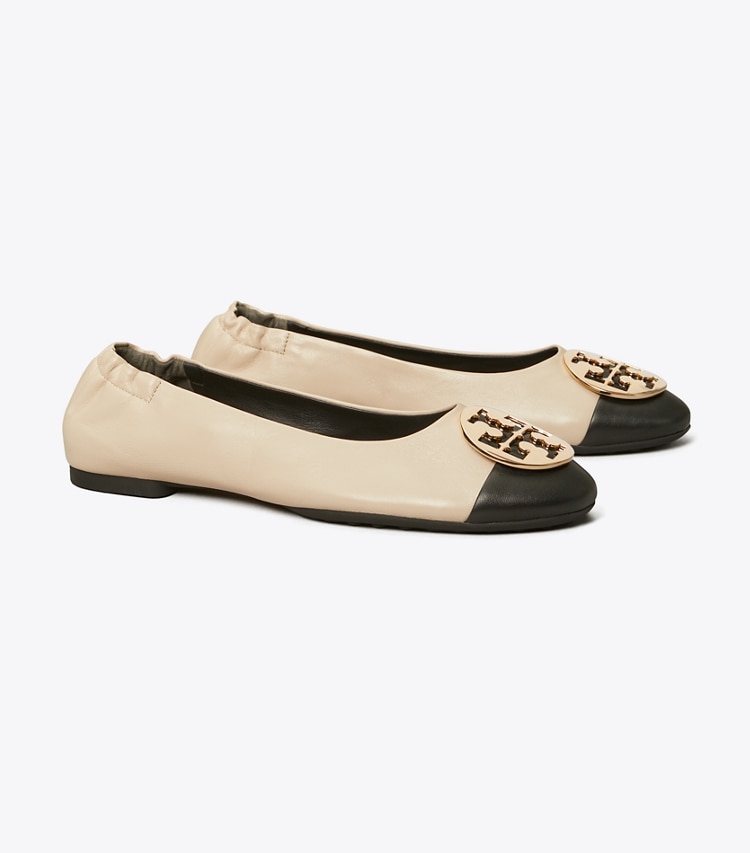 TORY BURCH WOMEN'S CLAIRE CAP-TOE BALLET - Black / New Cream