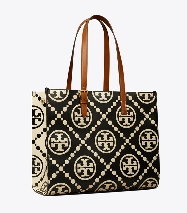 TORY BURCH WOMEN'S T MONOGRAM CONTRAST EMBOSSED TOTE - Black - Click Image to Close